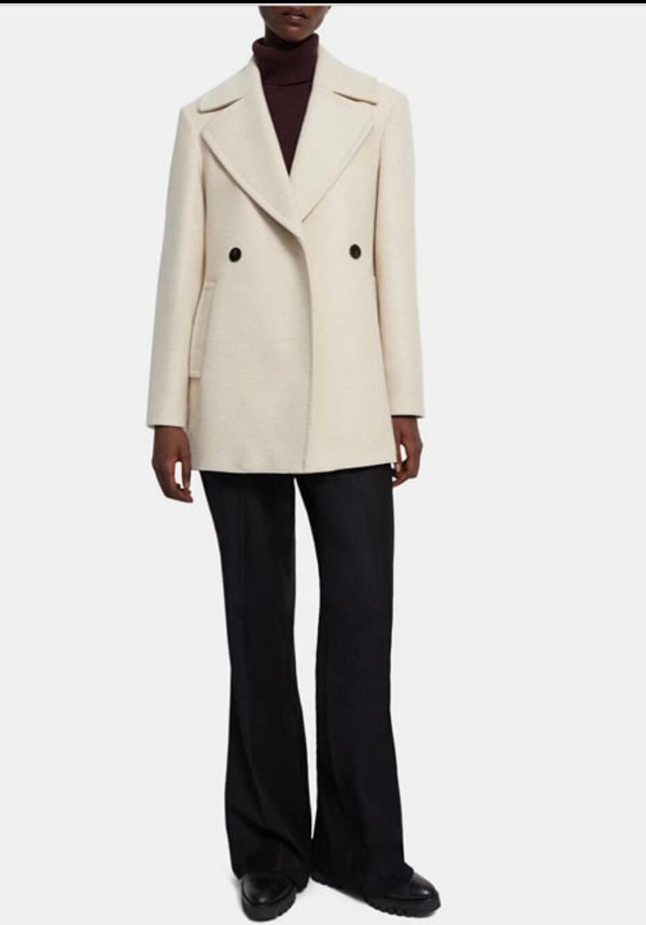 Theory Sculpted Peacoat Oak Beige Recycled Wool Jacket Size 4 Travel Winter